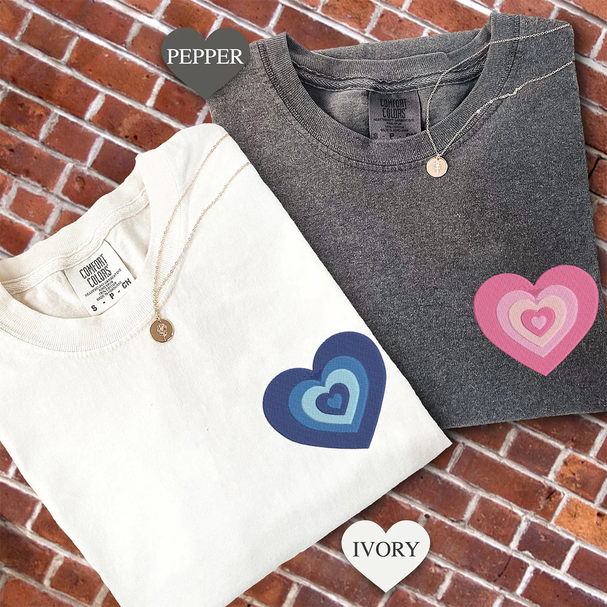 Custom Embroidered Fading Heart Matching T-shirts for Couples - Image 2
