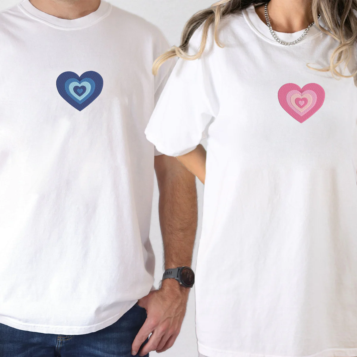 Custom Embroidered Fading Heart Matching T-shirts for Couples - Image 6