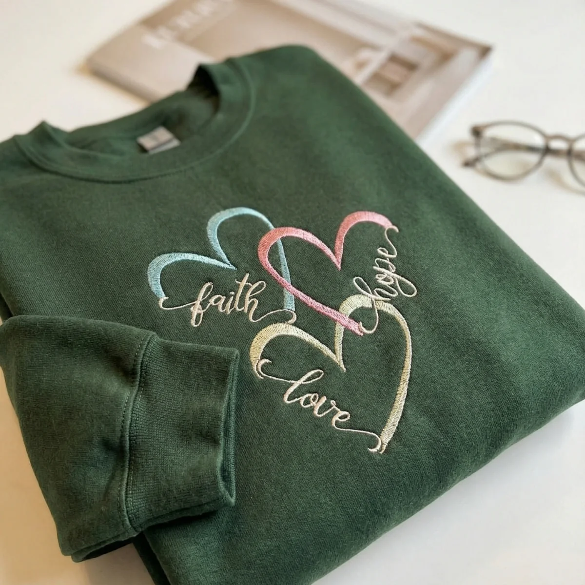Custom Embroidered Faith Hope Love Hoodie - Boho Christian Sweatshirt