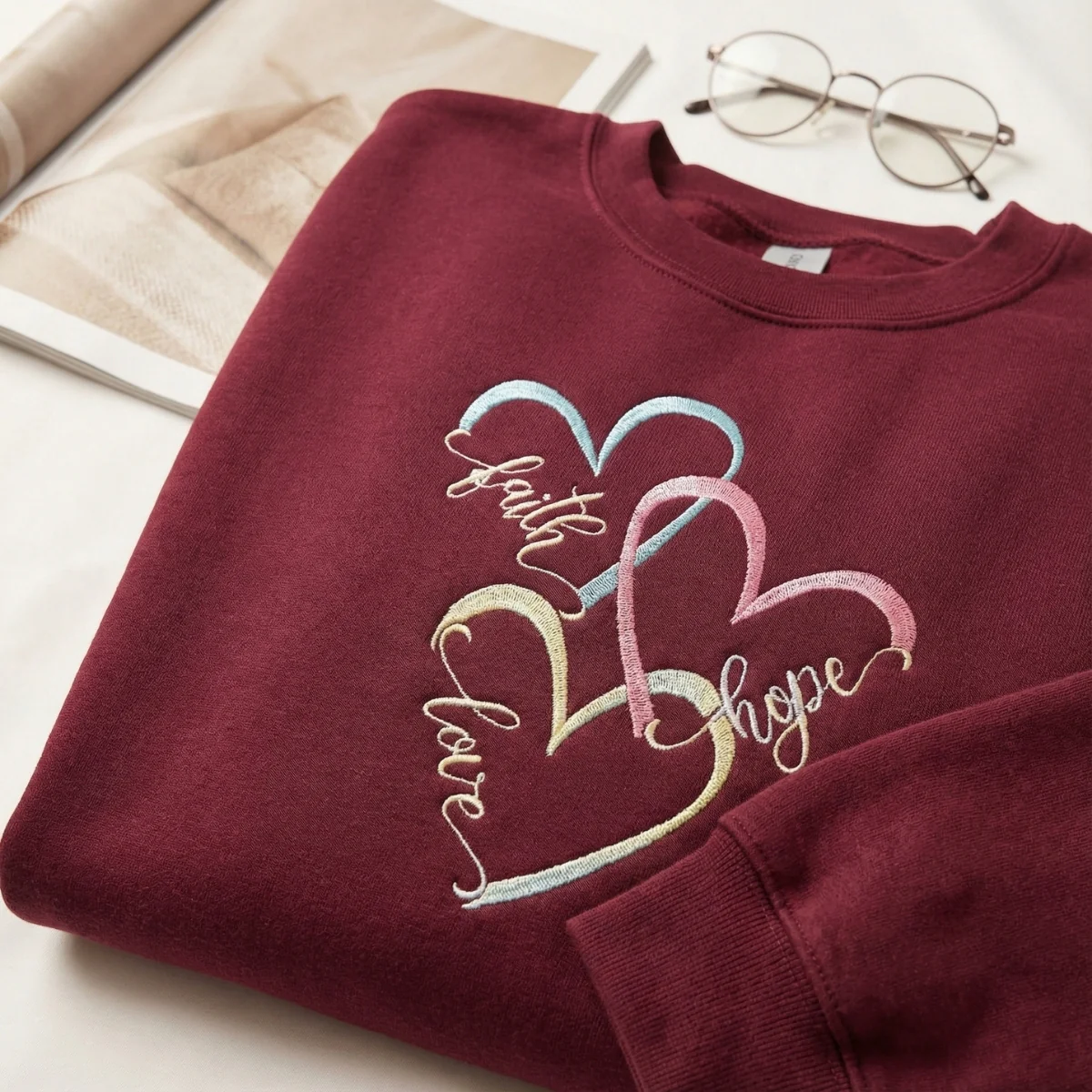 Custom Embroidered Faith Hope Love Hoodie - Boho Christian Sweatshirt - Image 3