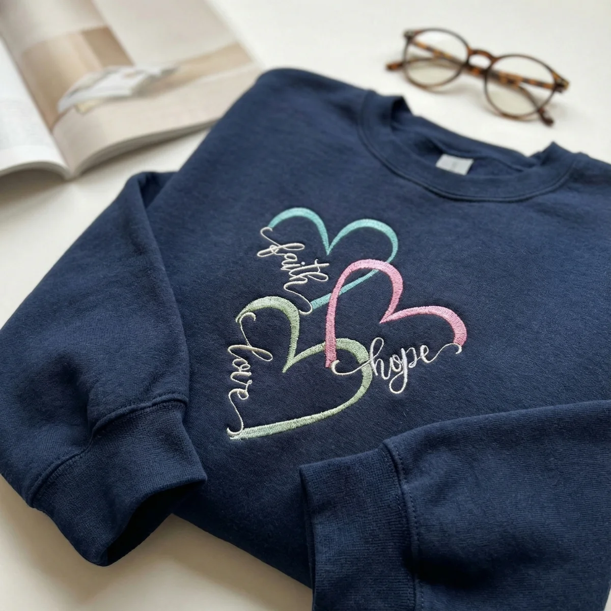 Custom Embroidered Faith Hope Love Hoodie - Boho Christian Sweatshirt - Image 4