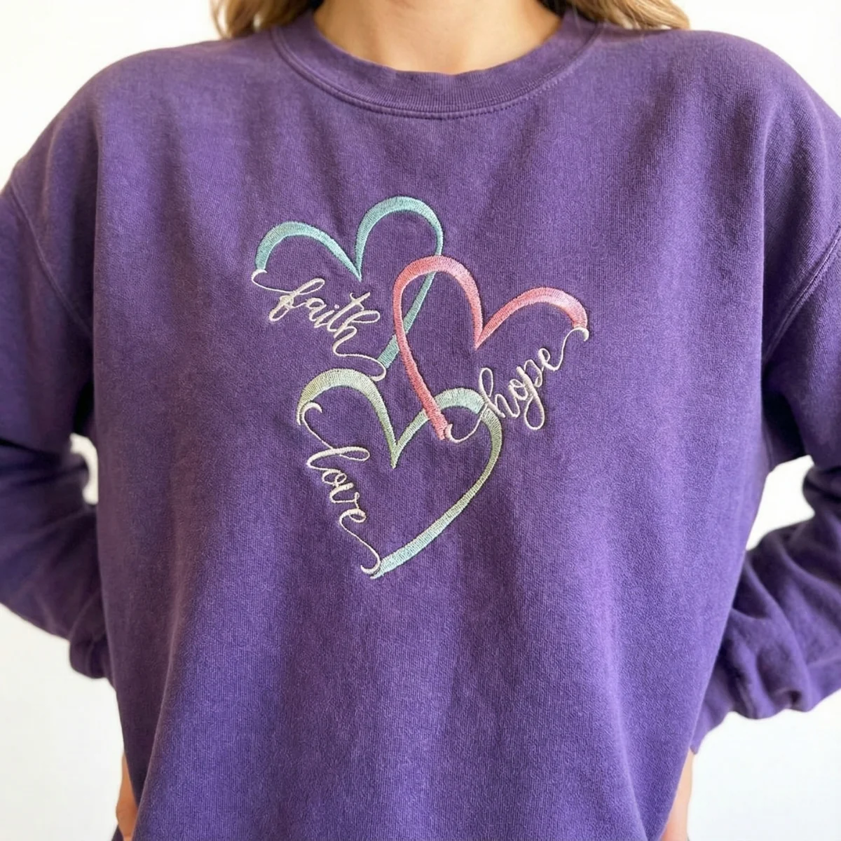 Custom Embroidered Faith Hope Love Hoodie - Boho Christian Sweatshirt - Image 5
