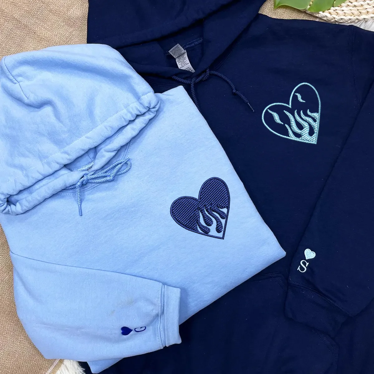 Custom Embroidered Fire Heart Matching Hoodies for Couples - Image 5