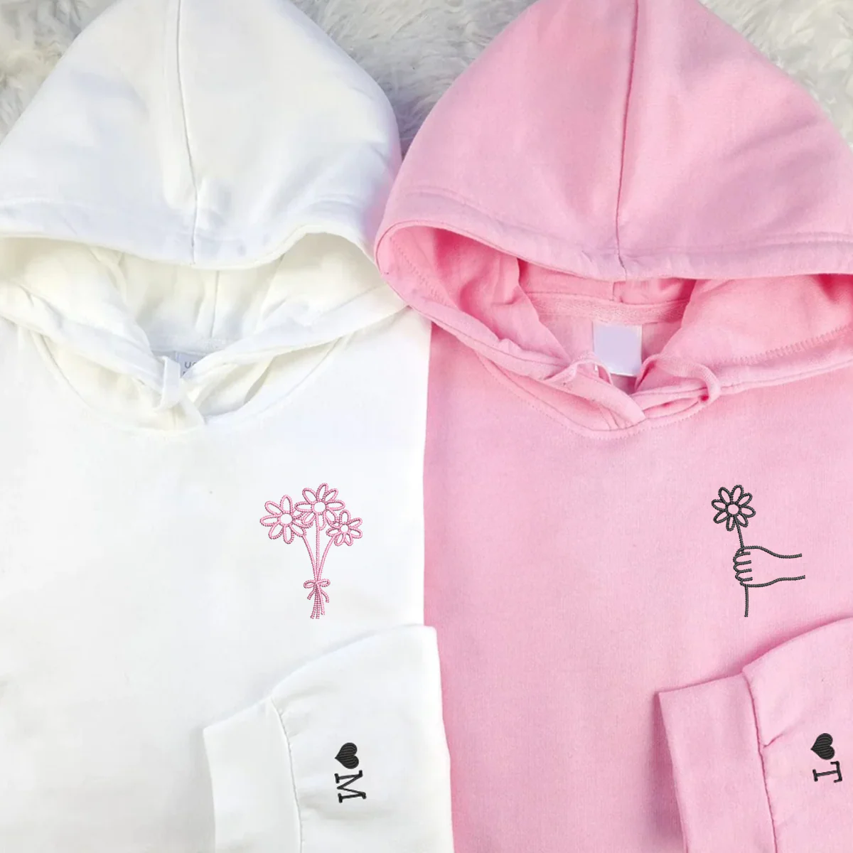 Custom Embroidered Flower Bouquet Matching Hoodies for Couples - Image 4