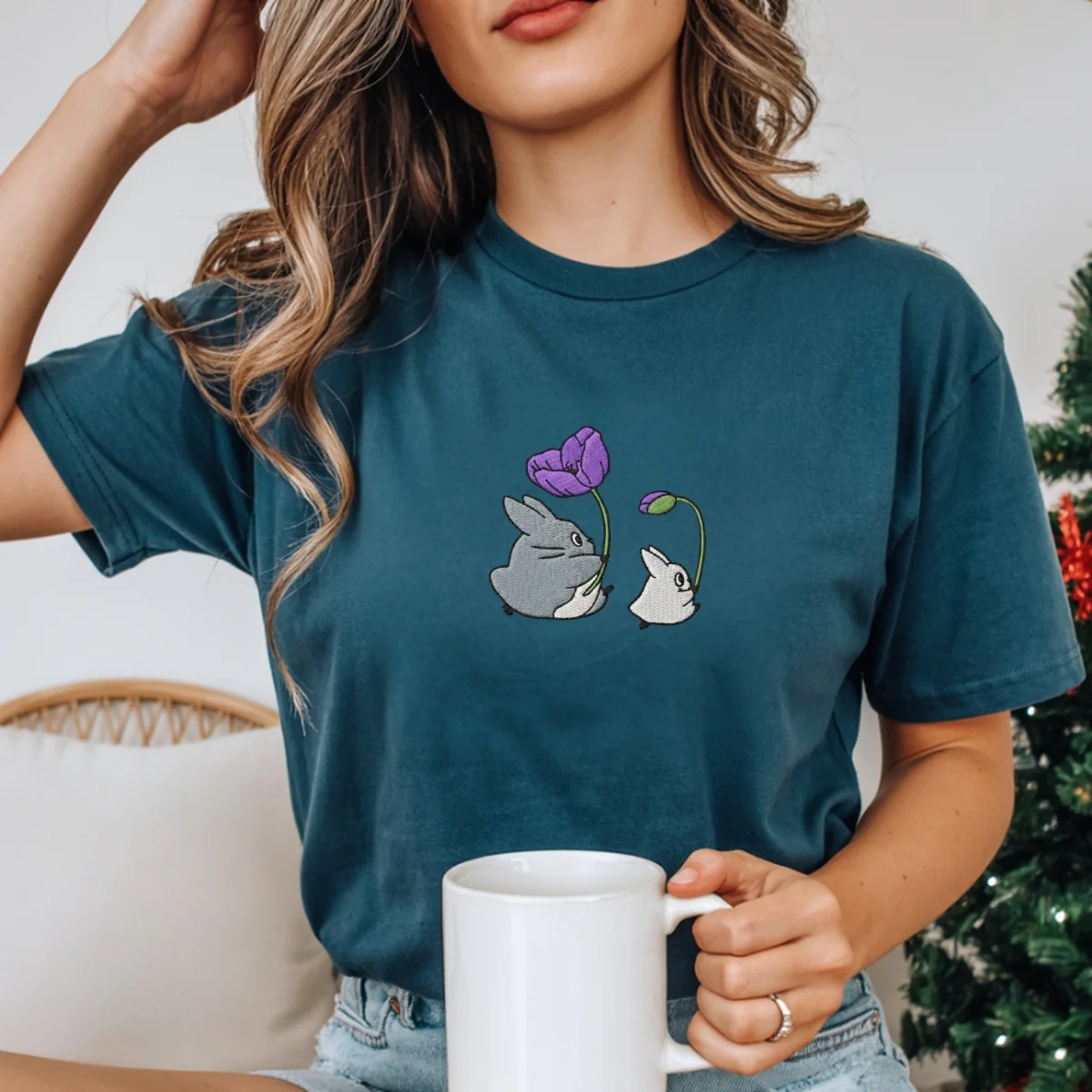 Custom Embroidered Forest Creatures T-Shirt – Cute Cozy Aesthetic Tee, Gift for Her - Image 8