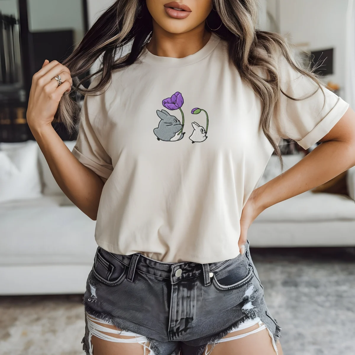 Custom Embroidered Forest Creatures T-Shirt – Cute Cozy Aesthetic Tee, Gift for Her - Image 9