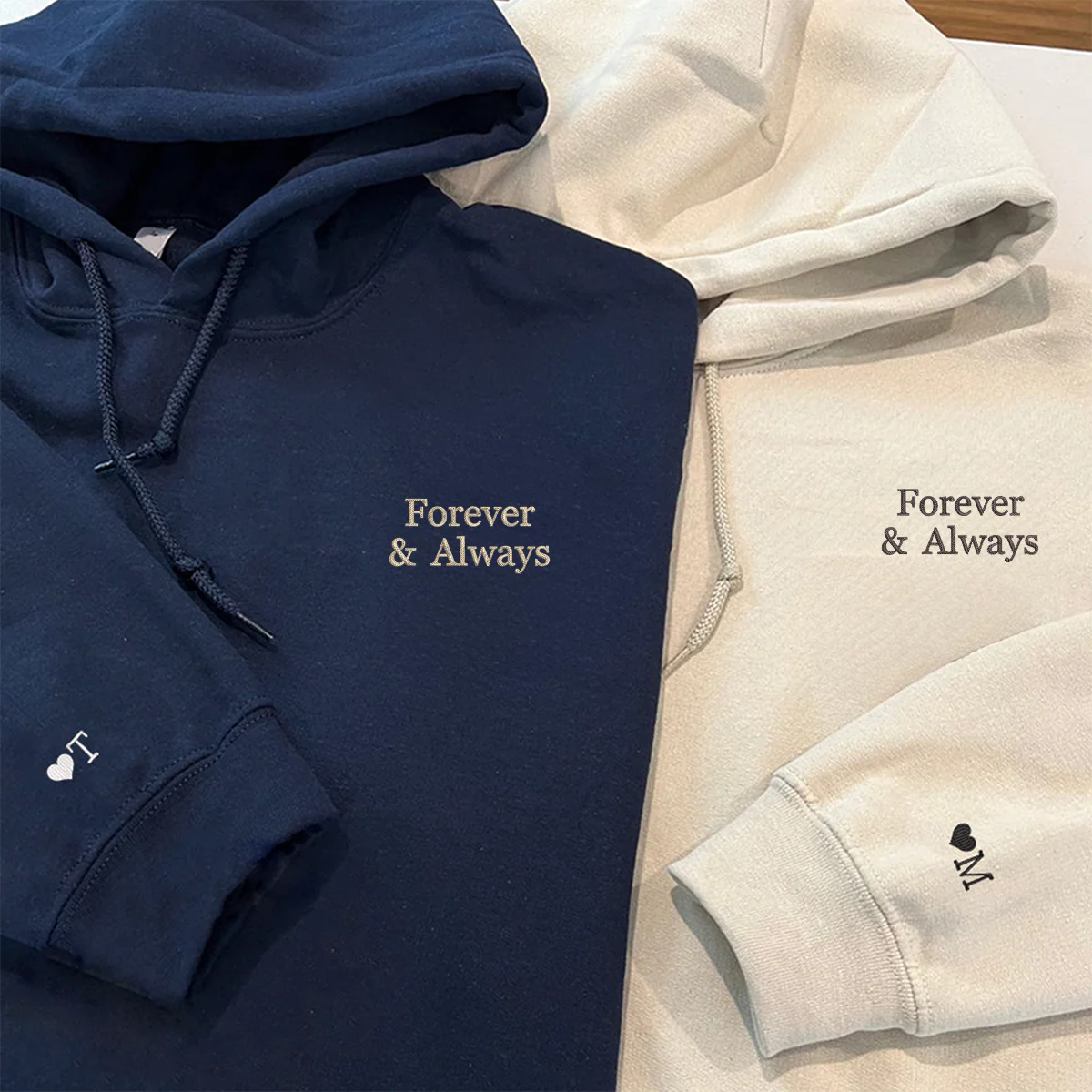 Custom Embroidered Forever and Always Matching Hoodies for Couples - Image 4