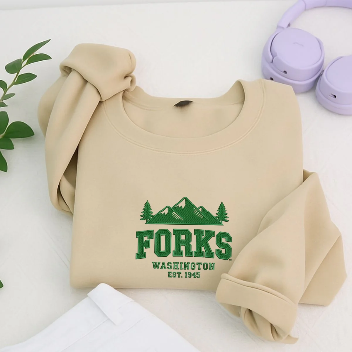 Custom Embroidered Forks, Washington Sweatshirt | Twilight-Inspired Pacific Northwest Hoodie - Image 2