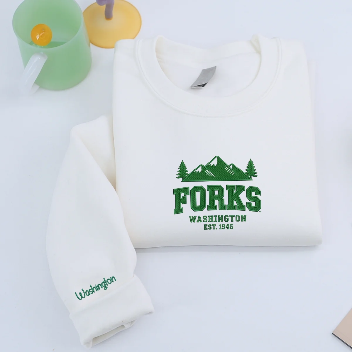 Custom Embroidered Forks, Washington Sweatshirt | Twilight-Inspired Pacific Northwest Hoodie - Image 4