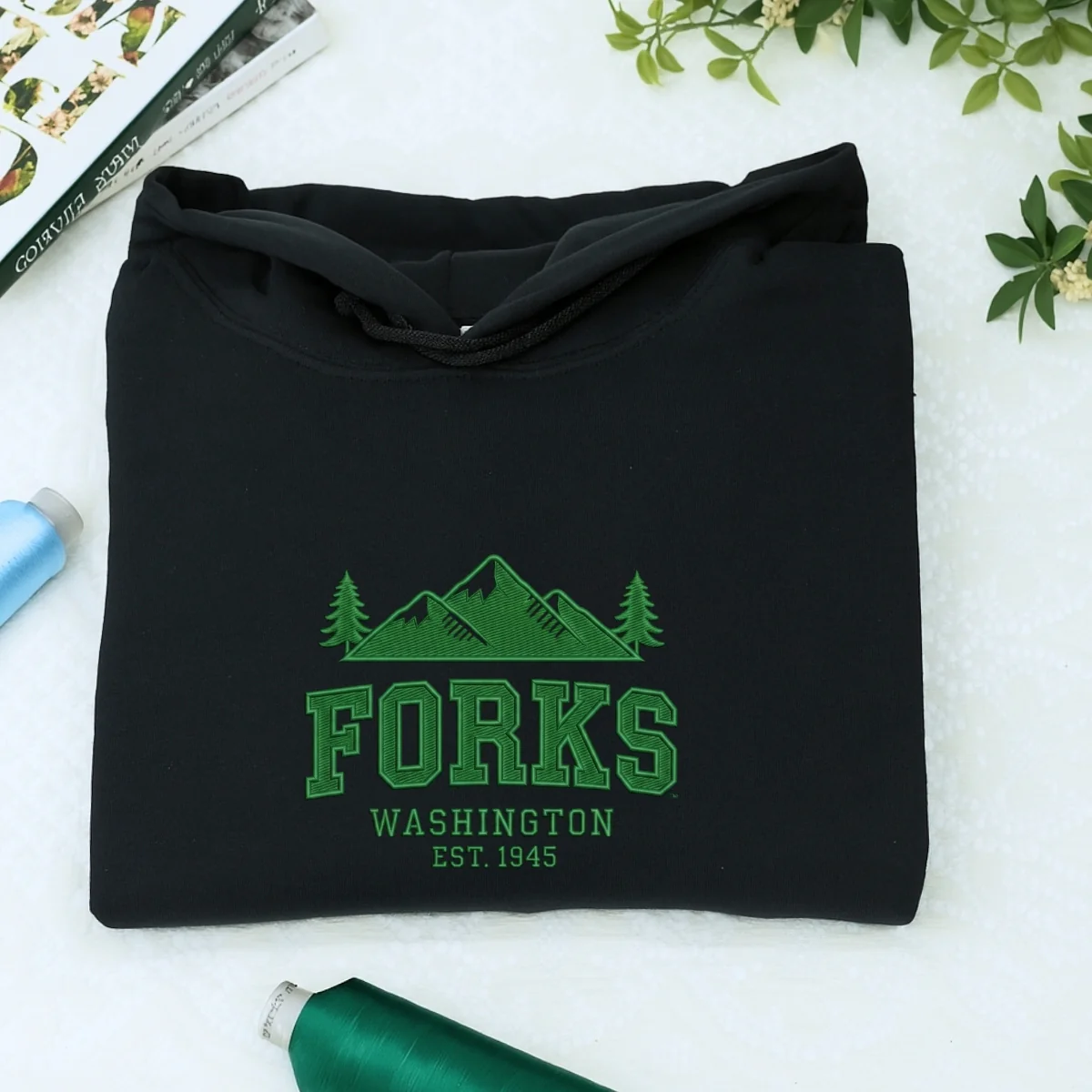 Custom Embroidered Forks, Washington Sweatshirt | Twilight-Inspired Pacific Northwest Hoodie - Image 6