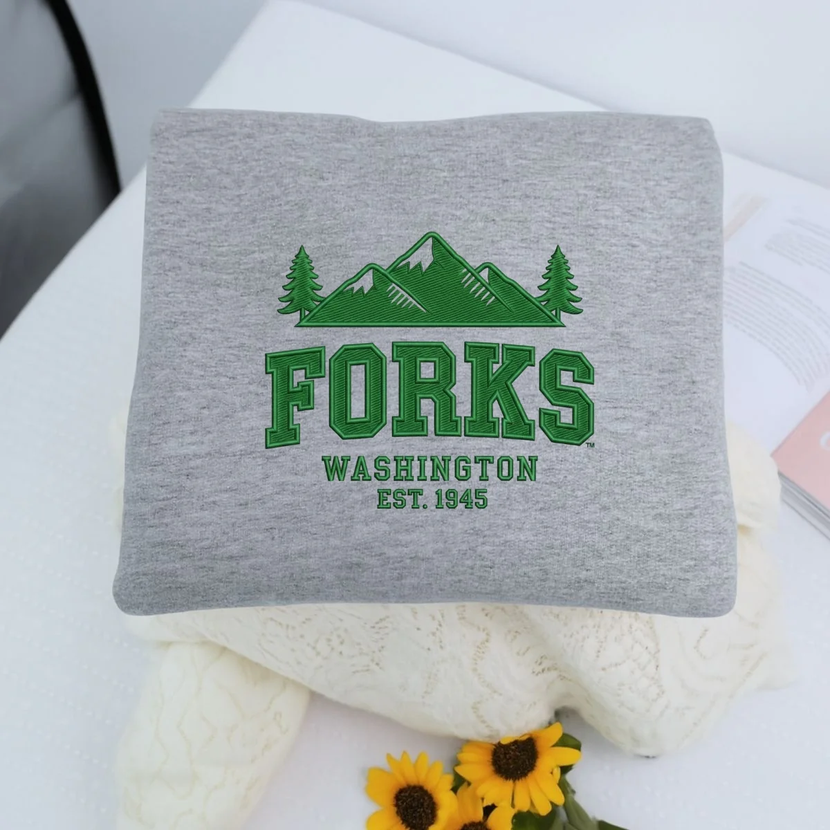 Custom Embroidered Forks, Washington Sweatshirt | Twilight-Inspired Pacific Northwest Hoodie - Image 7