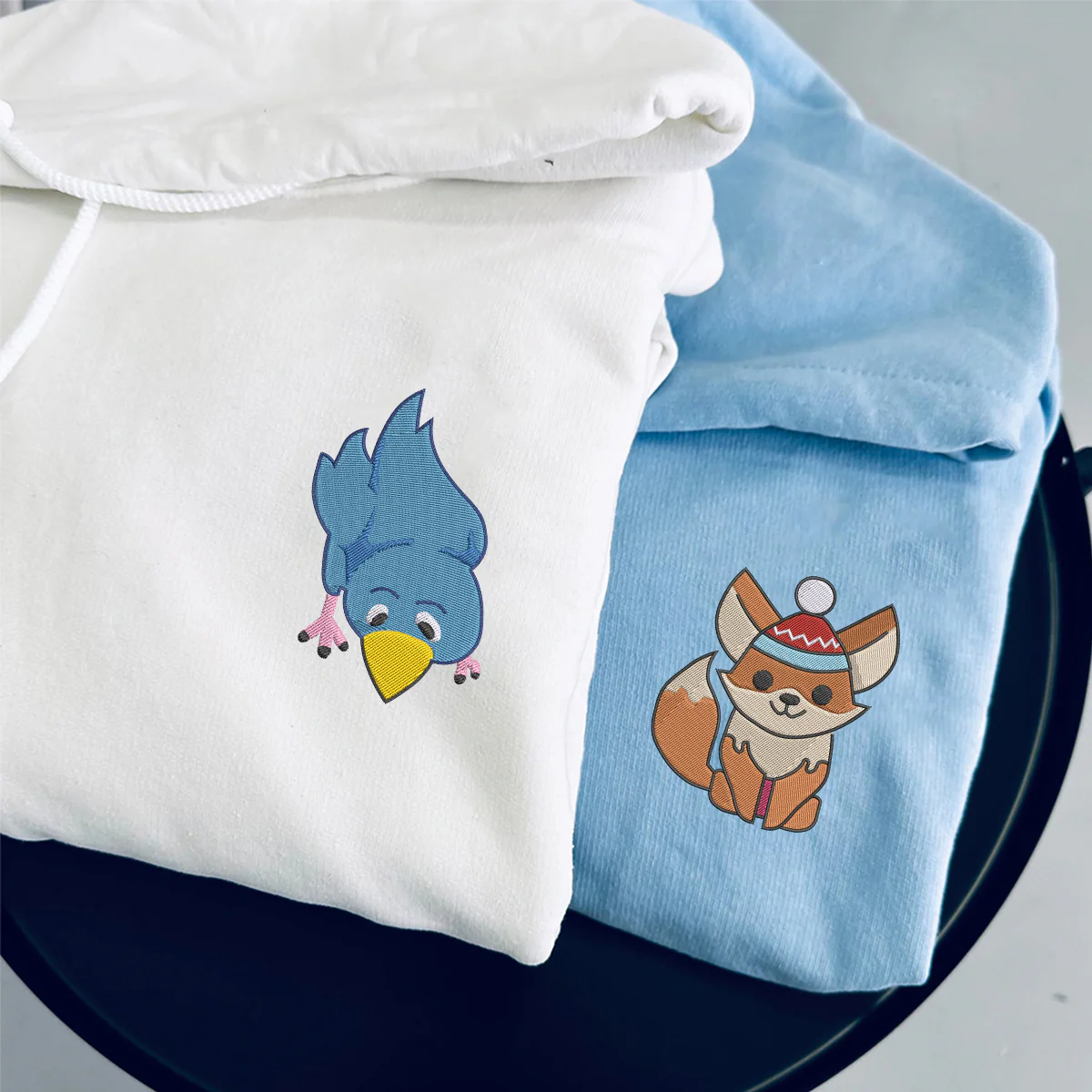 Custom Embroidered Fox and Bird Matching Hoodies for Couples - Image 5
