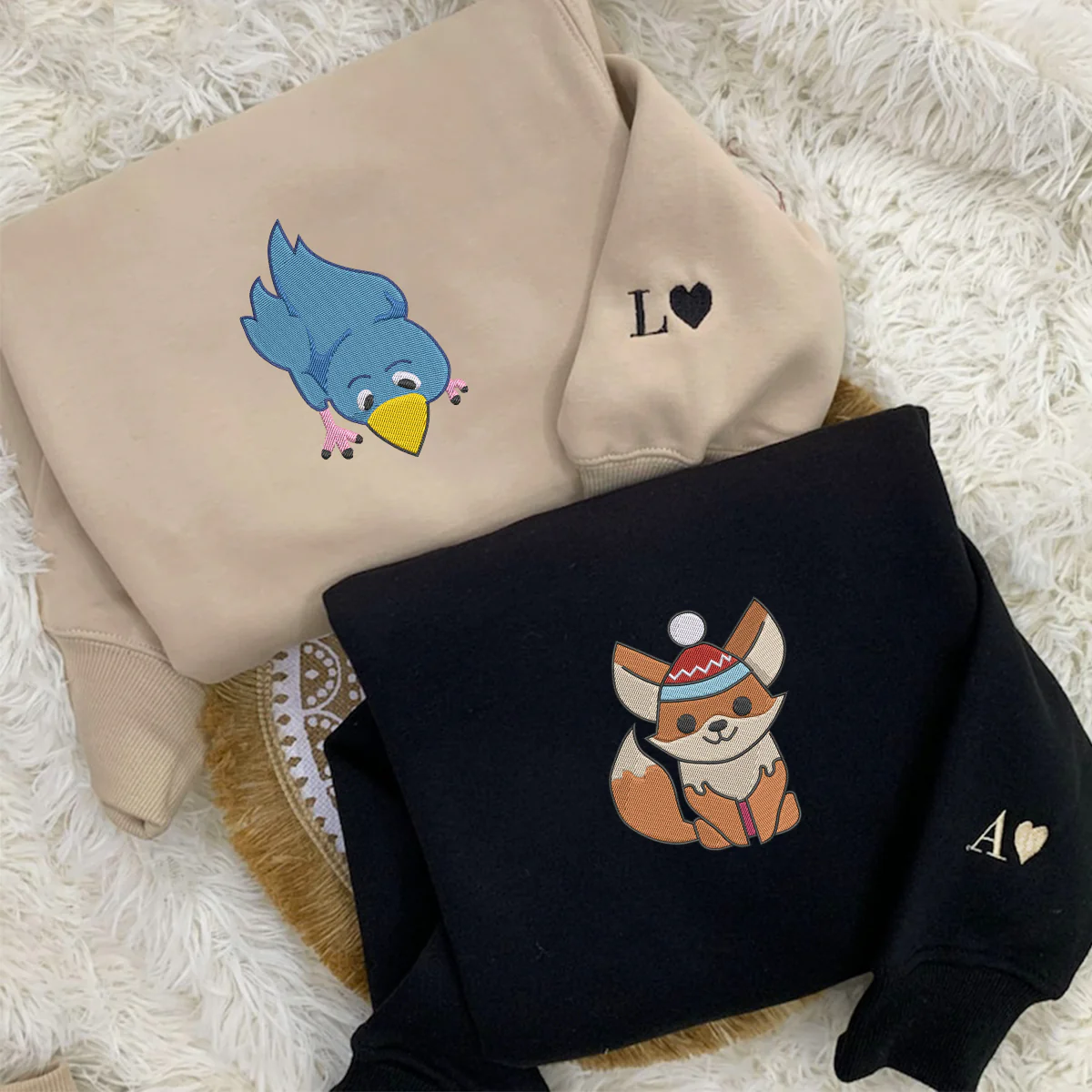 Custom Embroidered Fox and Bird Matching Hoodies for Couples - Image 6
