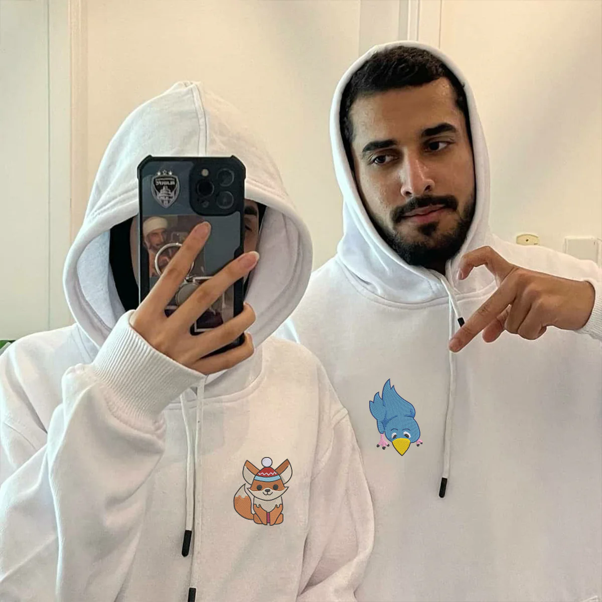 Custom Embroidered Fox and Bird Matching Hoodies for Couples - Image 7