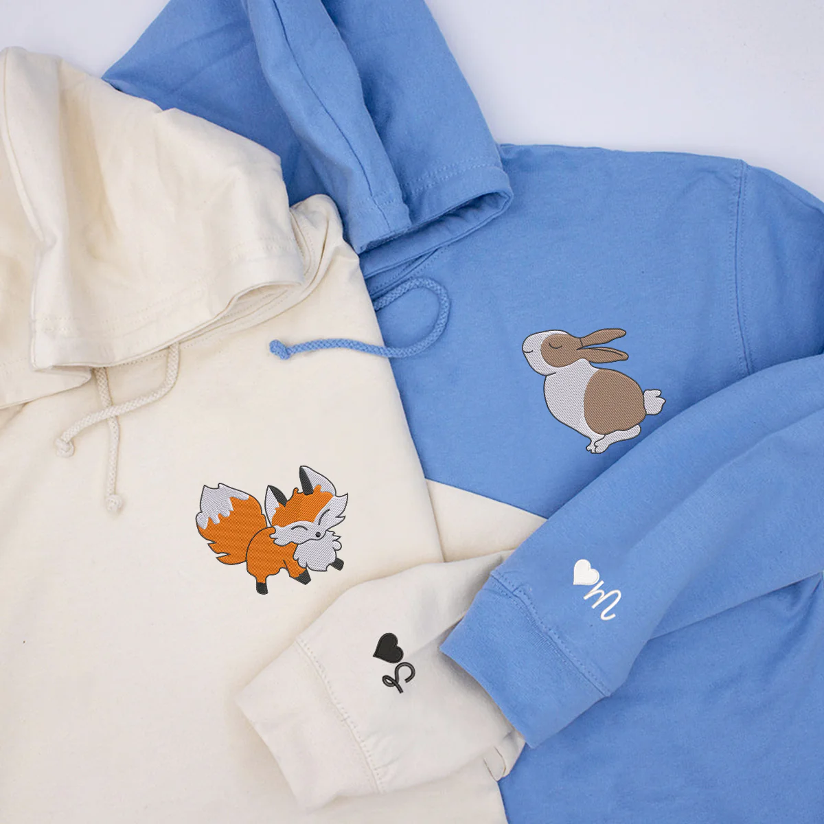 Custom Embroidered Fox and Rabbit Matching Hoodies for Couples - Image 4