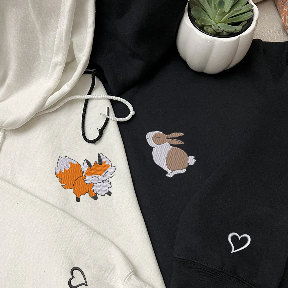 Custom Embroidered Fox and Rabbit Matching Hoodies for Couples - Image 5