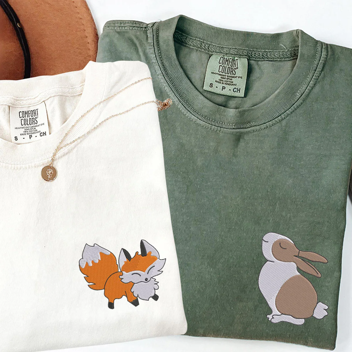 Custom Embroidered Fox and Rabbit Matching T-shirts for Couples - Image 4