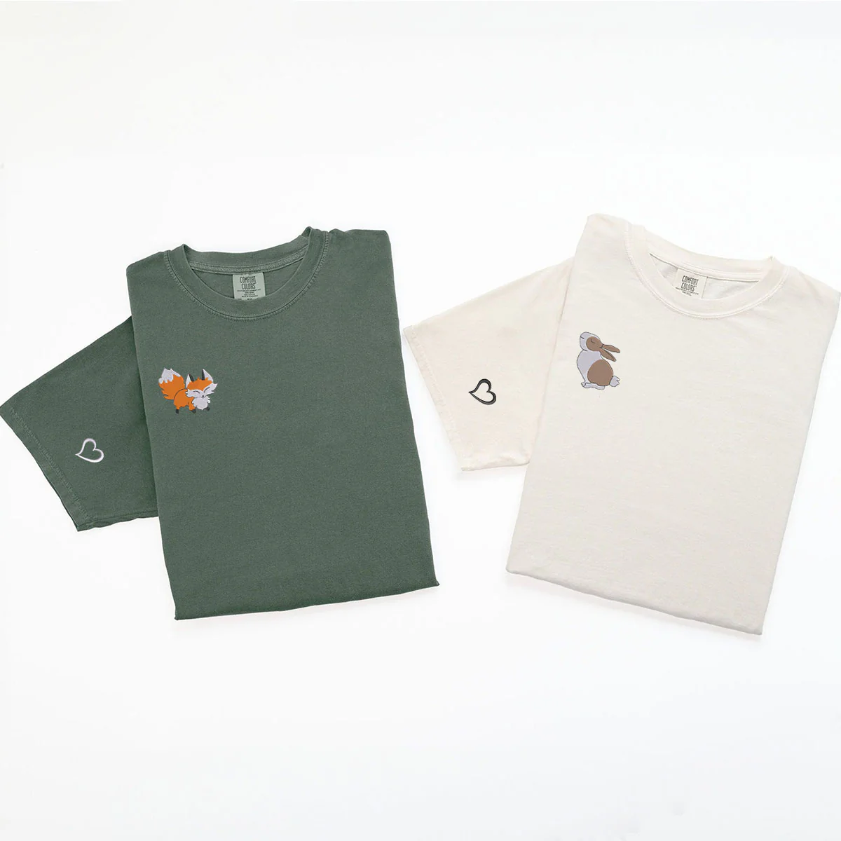 Custom Embroidered Fox and Rabbit Matching T-shirts for Couples - Image 5