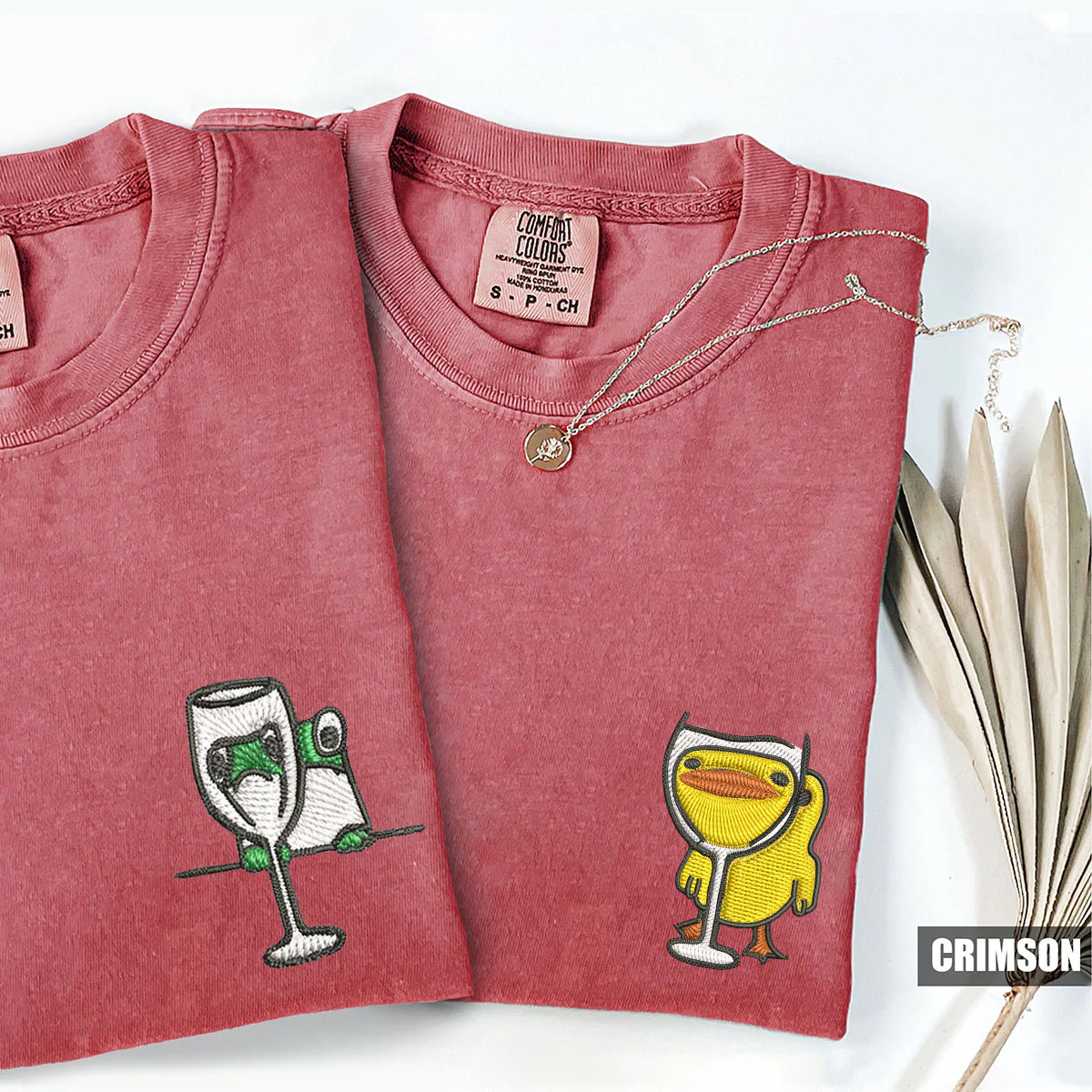 Custom Embroidered Frog and Duck Drinking Matching T-shirts for Couples - Image 2