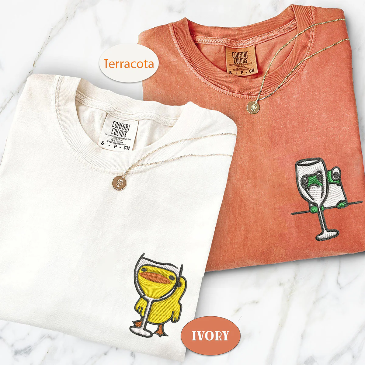 Custom Embroidered Frog and Duck Drinking Matching T-shirts for Couples - Image 3