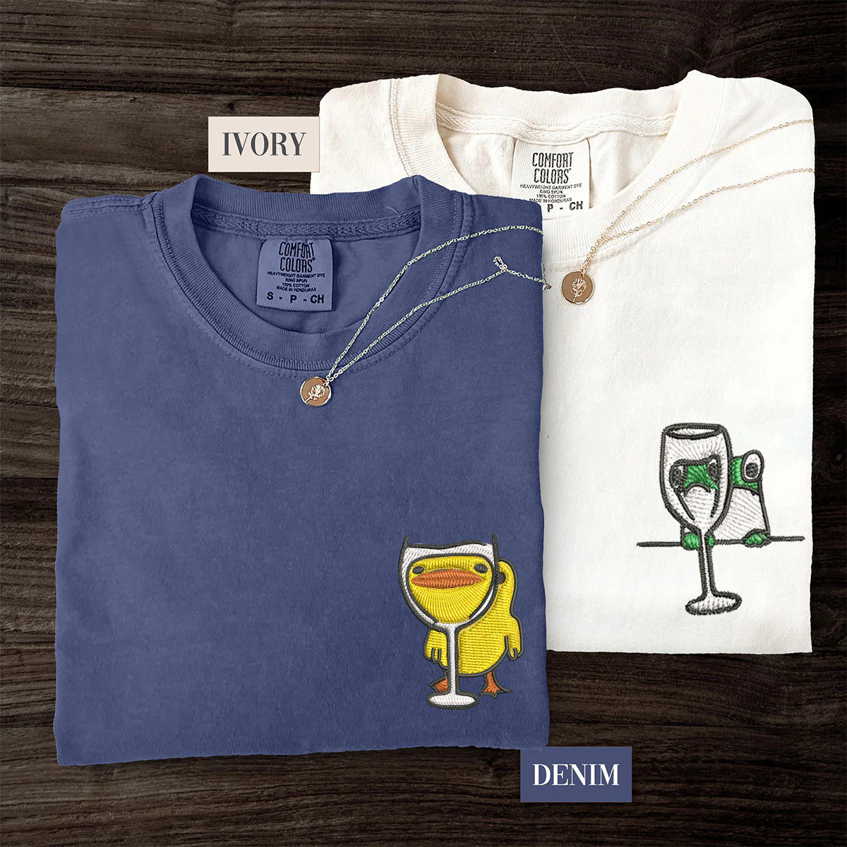 Custom Embroidered Frog and Duck Drinking Matching T-shirts for Couples - Image 4