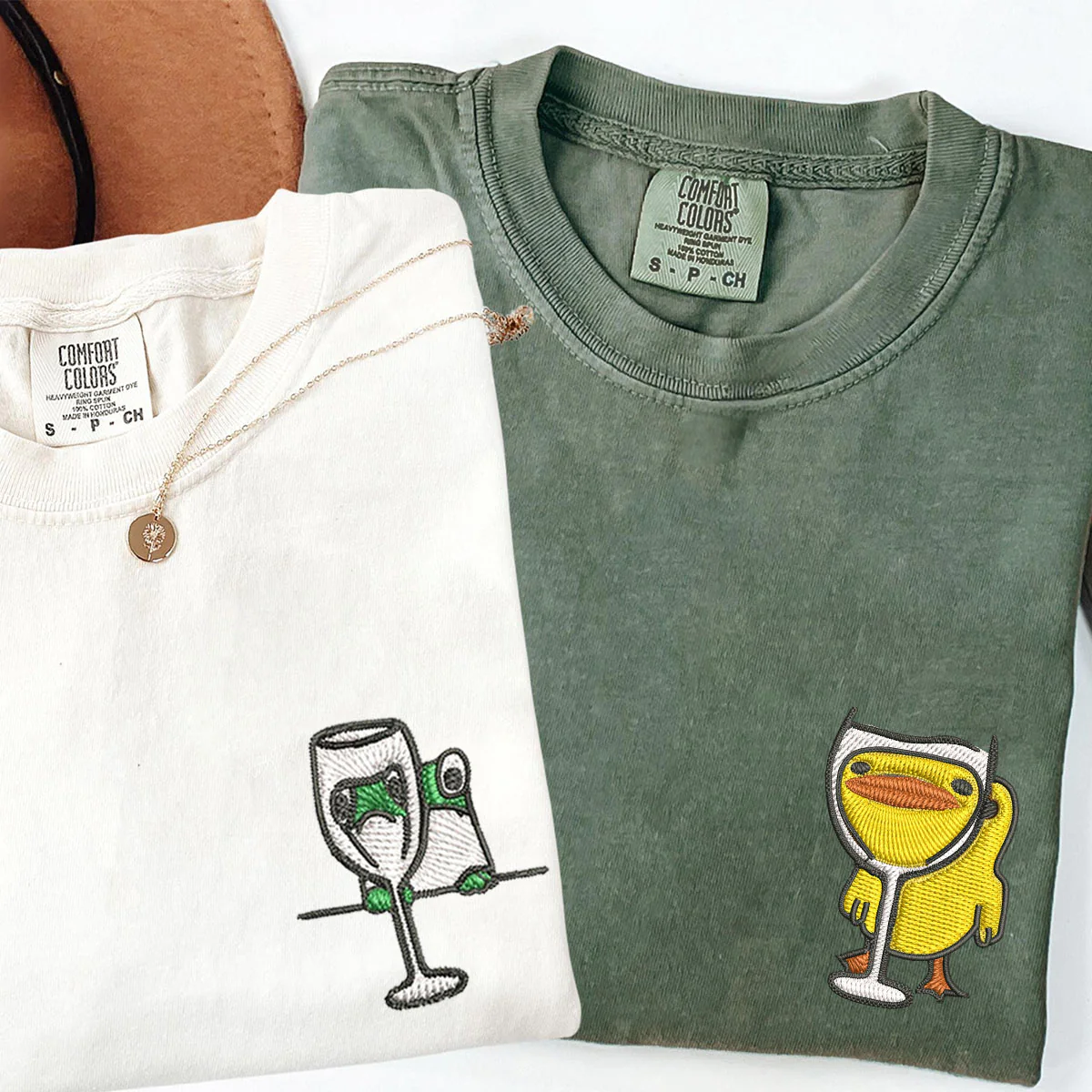 Custom Embroidered Frog and Duck Drinking Matching T-shirts for Couples - Image 5
