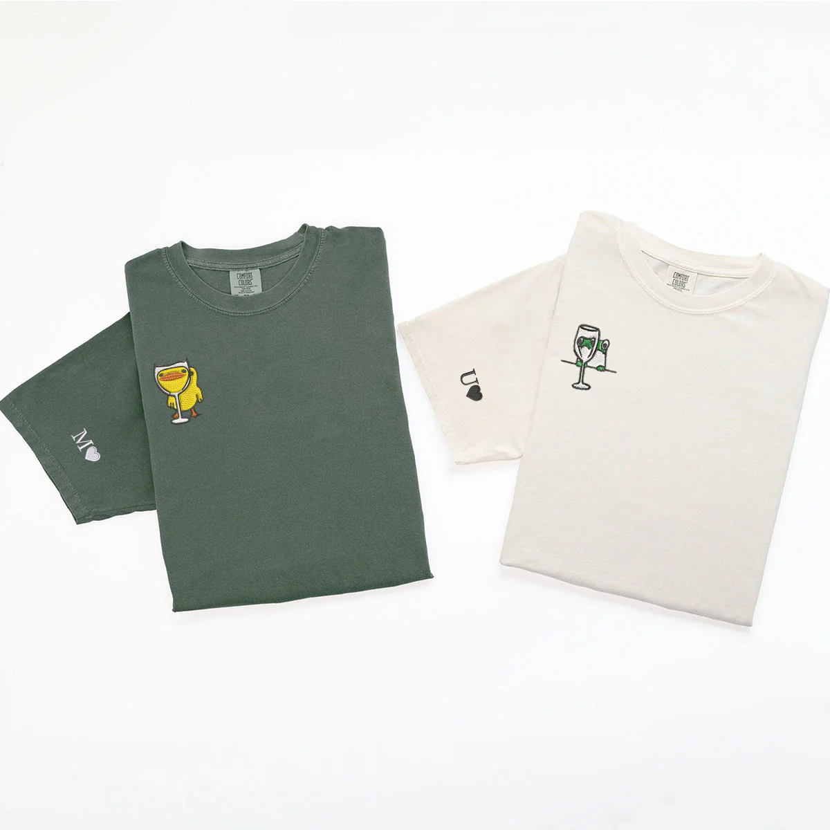 Custom Embroidered Frog and Duck Drinking Matching T-shirts for Couples - Image 6