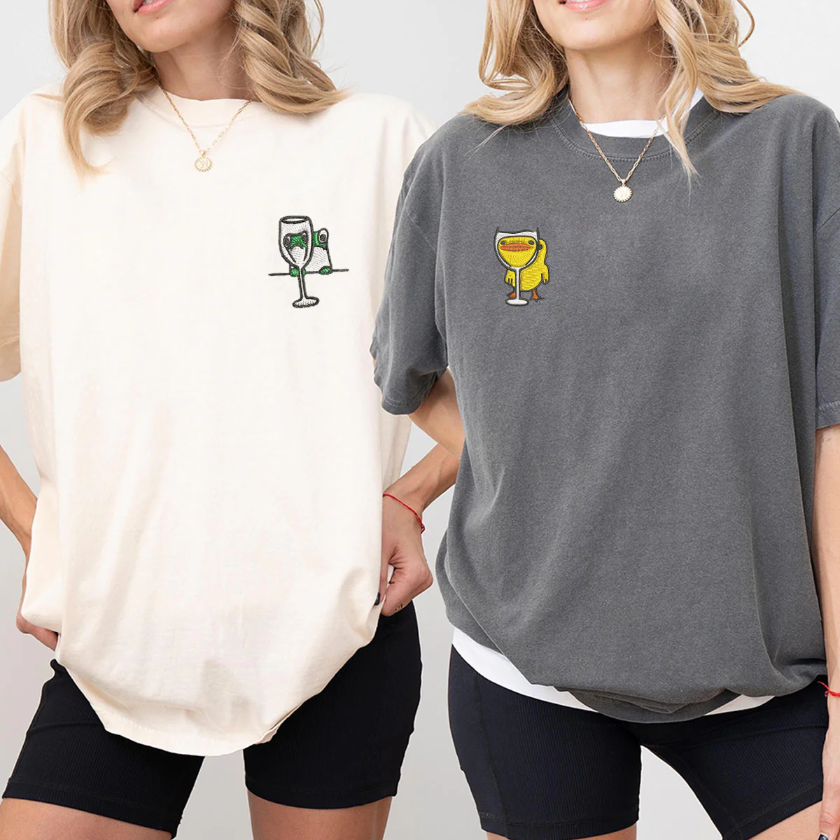 Custom Embroidered Frog and Duck Drinking Matching T-shirts for Couples - Image 7