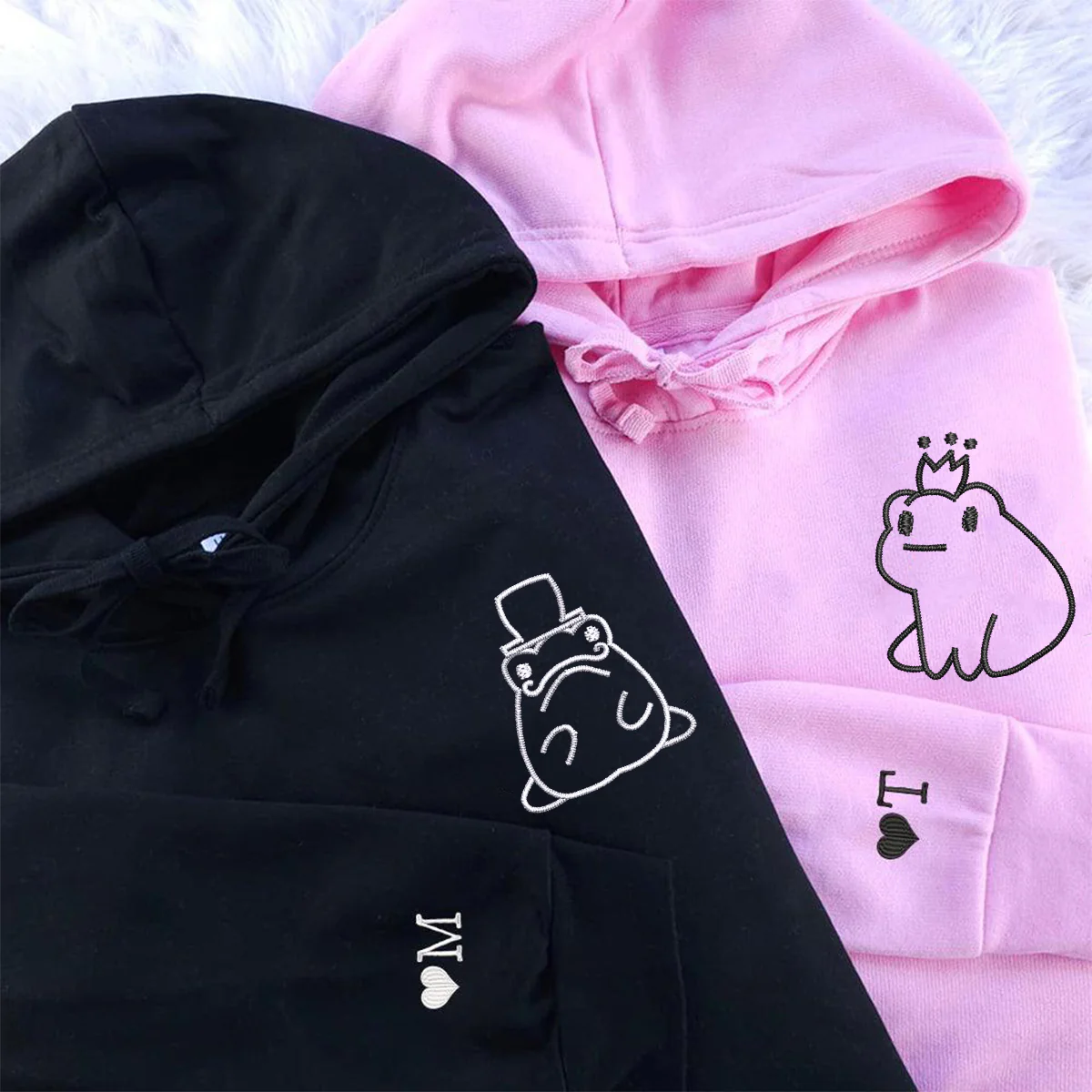 Custom Embroidered Frog King and Queen Matching Hoodies for Couples - Image 6