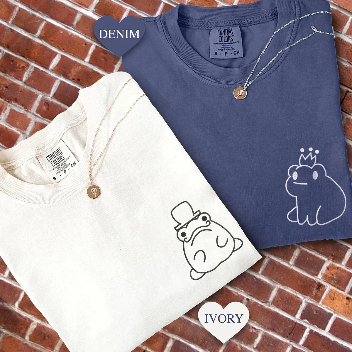 Custom Embroidered Frog King and Queen Matching T-shirts for Couples - Image 2