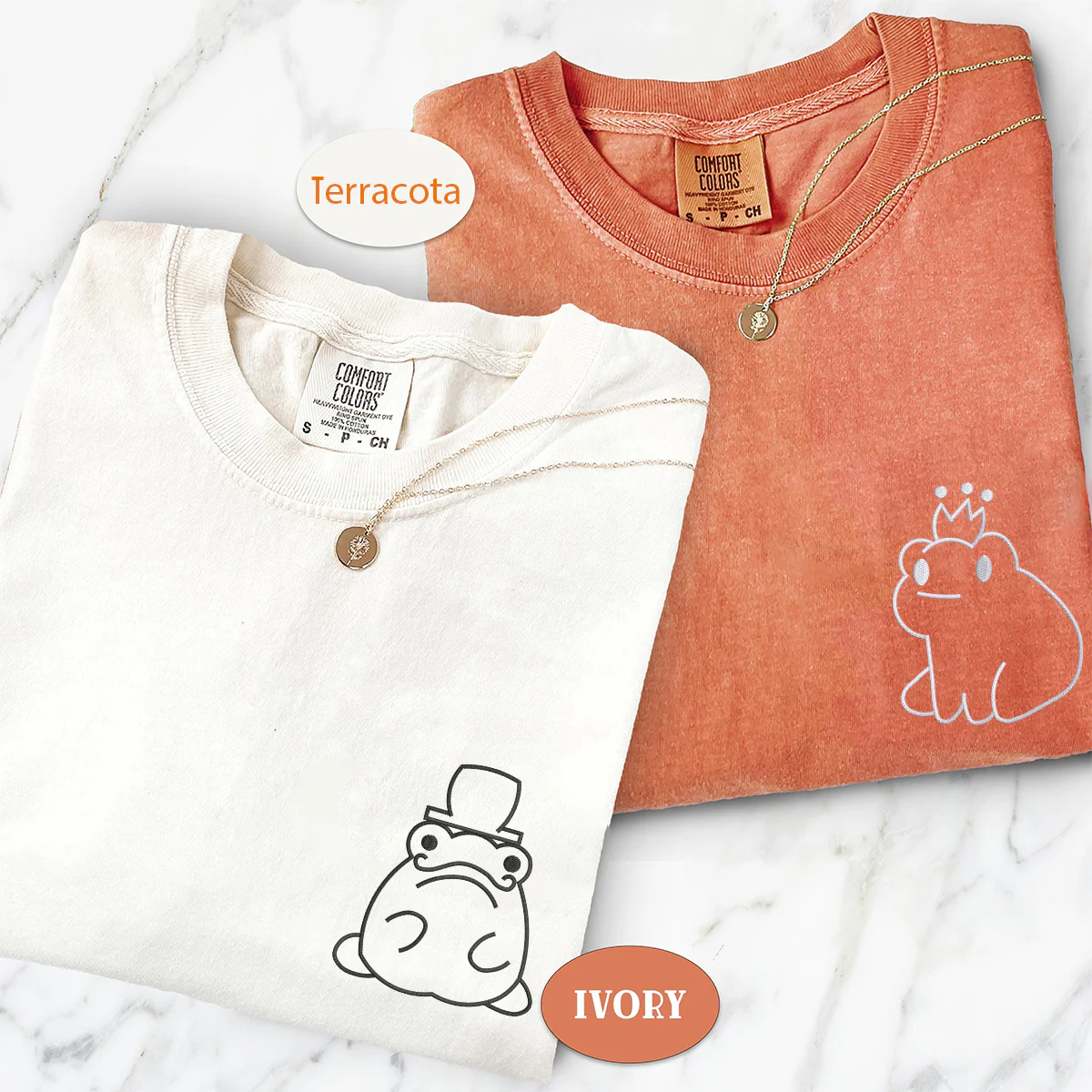 Custom Embroidered Frog King and Queen Matching T-shirts for Couples - Image 3