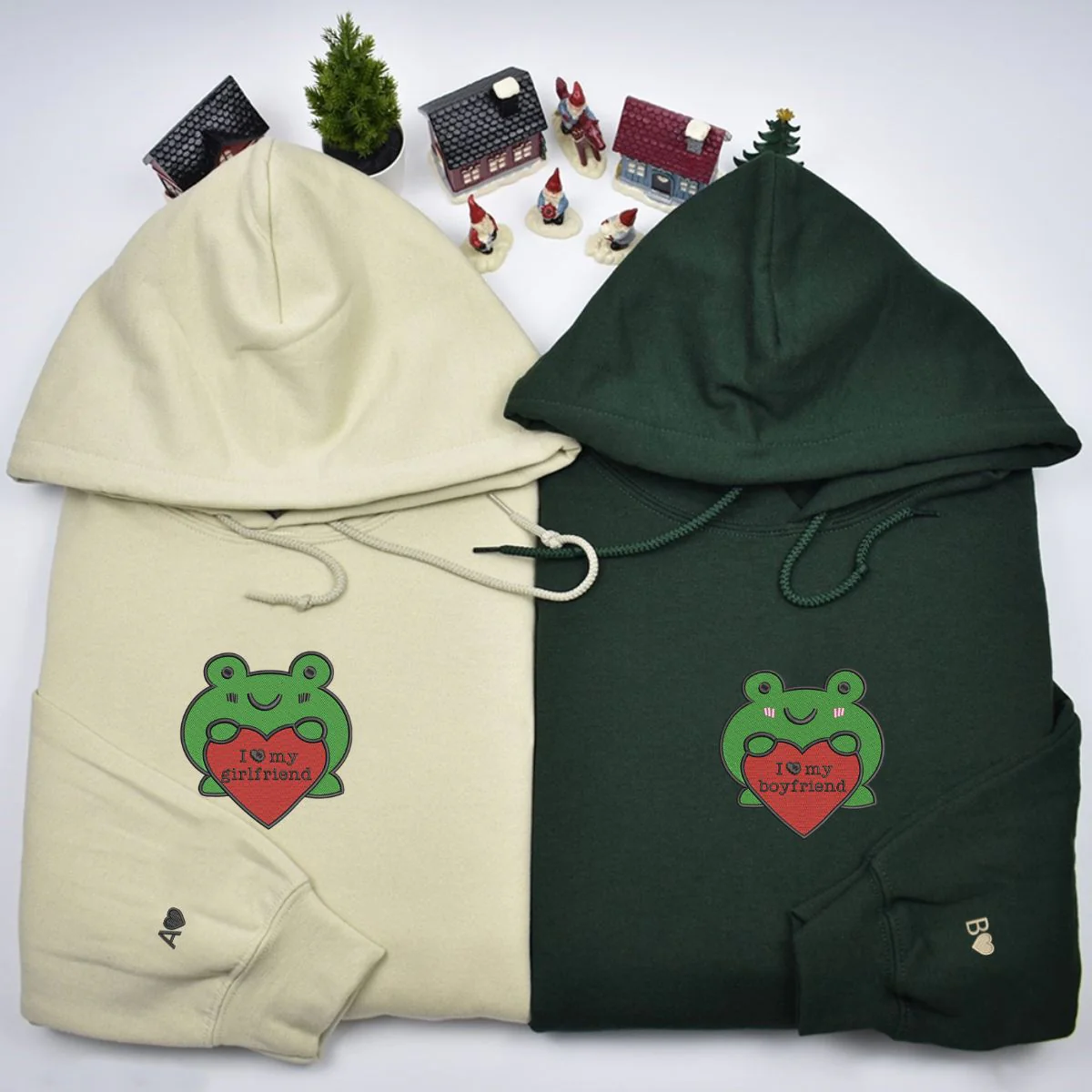 Custom Embroidered Frog Matching Hoodies for Couples - Image 2