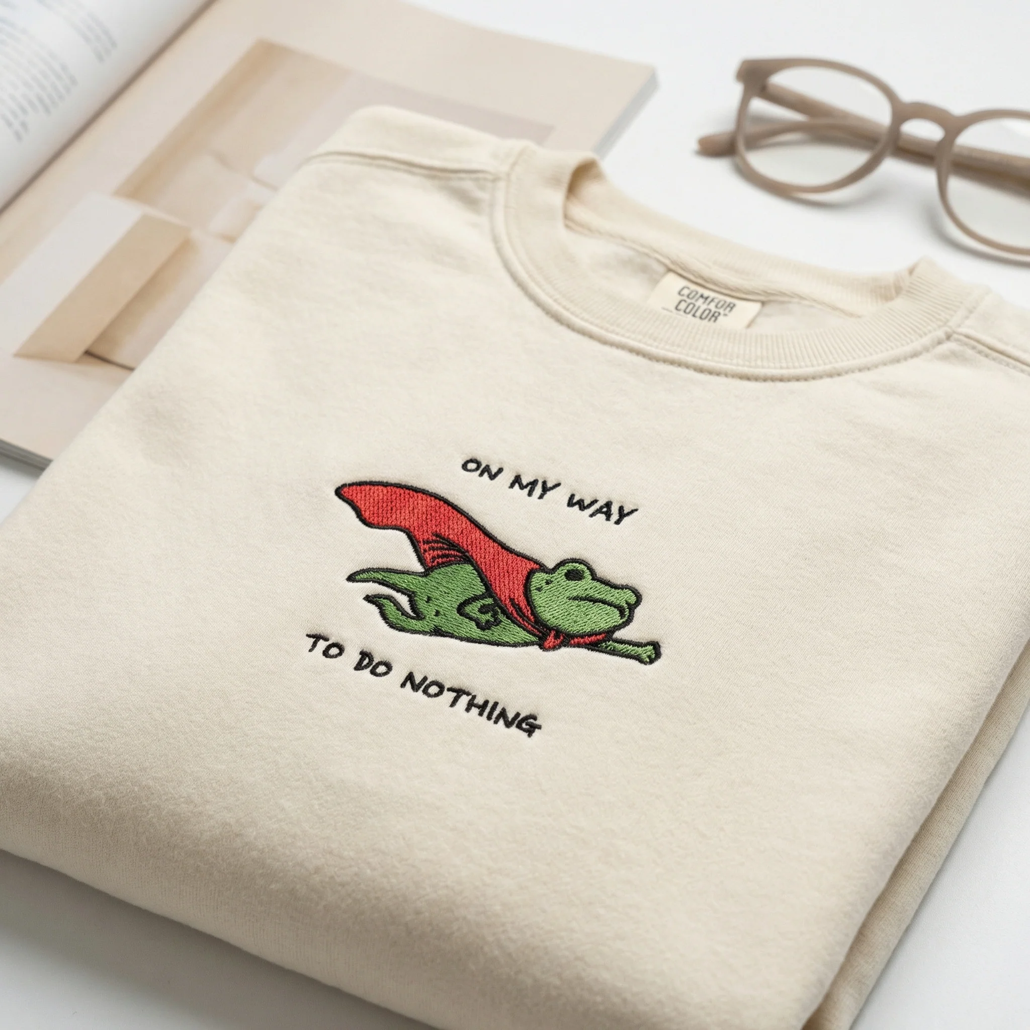 Custom Embroidered Frog Meme T-Shirt - On My Way To Do Nothing Tee - Image 2