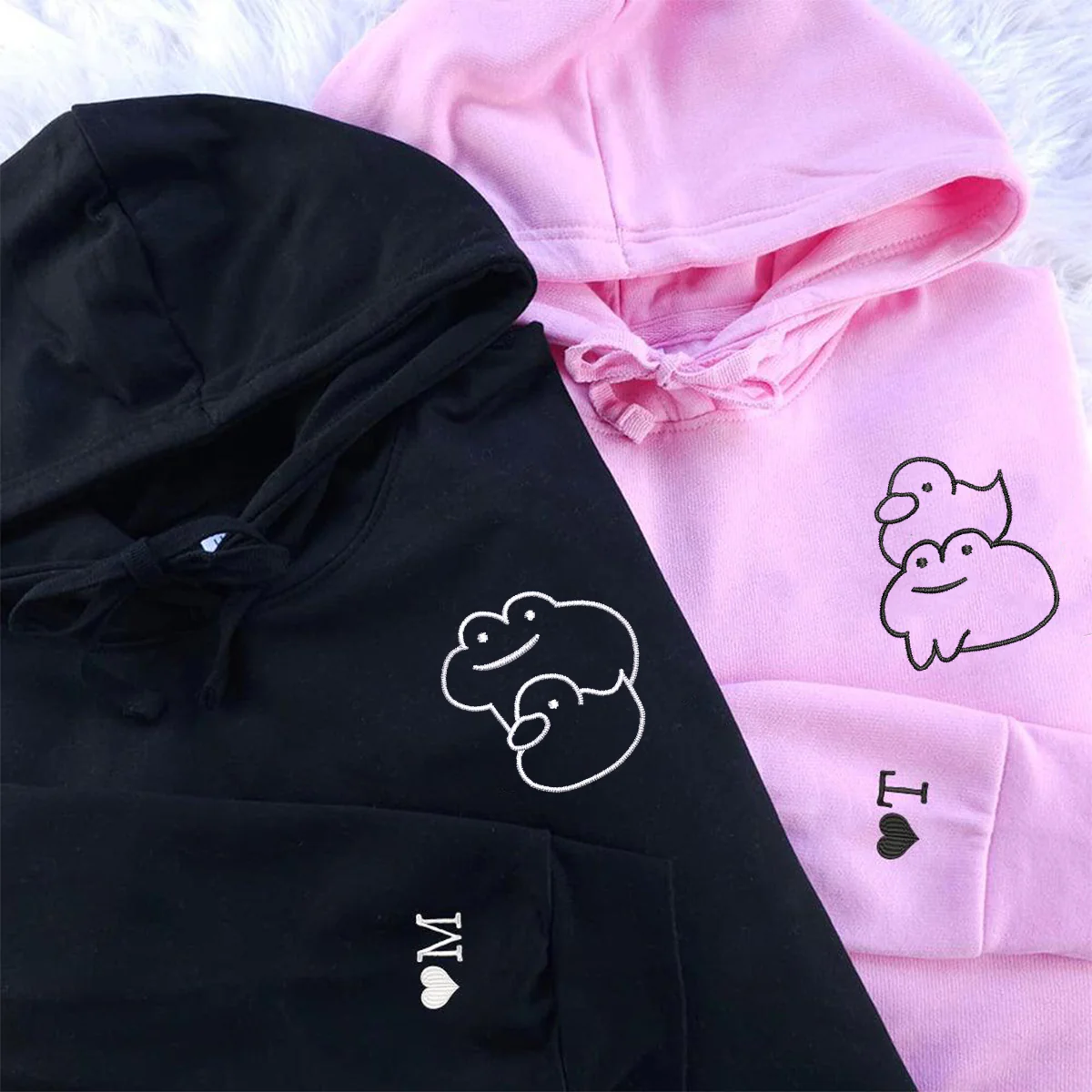 Custom Embroidered Froggy and Ducky Matching Hoodies for Couples - Image 2
