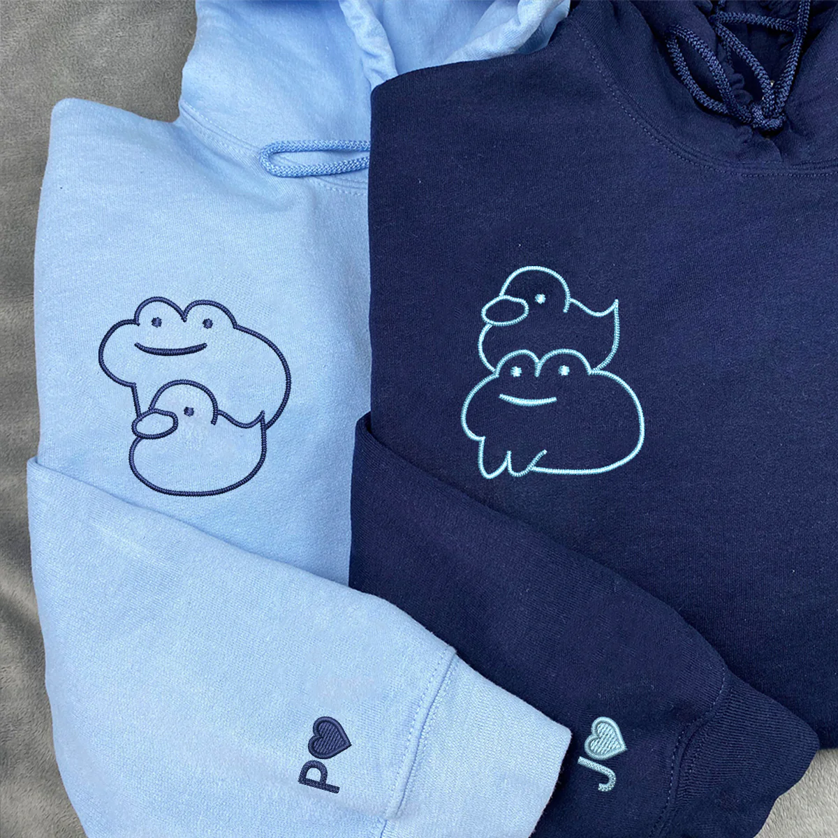 Custom Embroidered Froggy and Ducky Matching Hoodies for Couples - Image 3