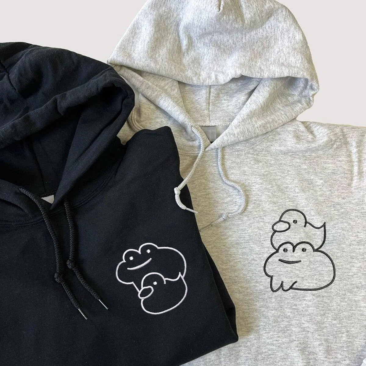 Custom Embroidered Froggy and Ducky Matching Hoodies for Couples - Image 4