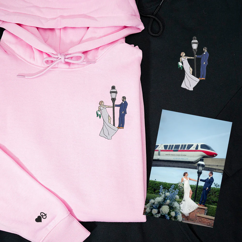 Custom Embroidered Full-Color Portrait Hoodie, Personalized Couple Portrait Sweatshirt, Unique Couple Gift - Image 2