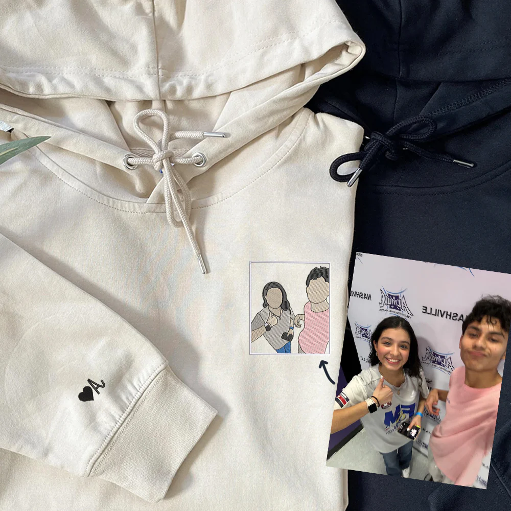 Custom Embroidered Full-Color Portrait Hoodie, Personalized Custom Portrait Sweatshirt, Photo Couple Hoodie - Image 3