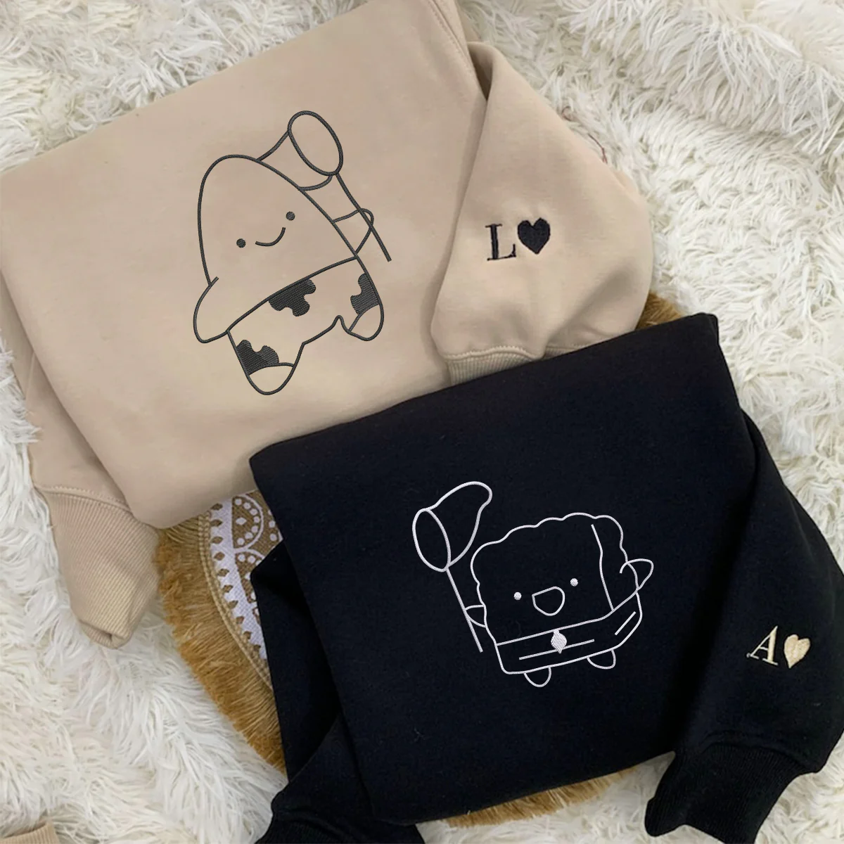 Custom Embroidered Funny Cartoon Matching Hoodies for Couples - Image 7
