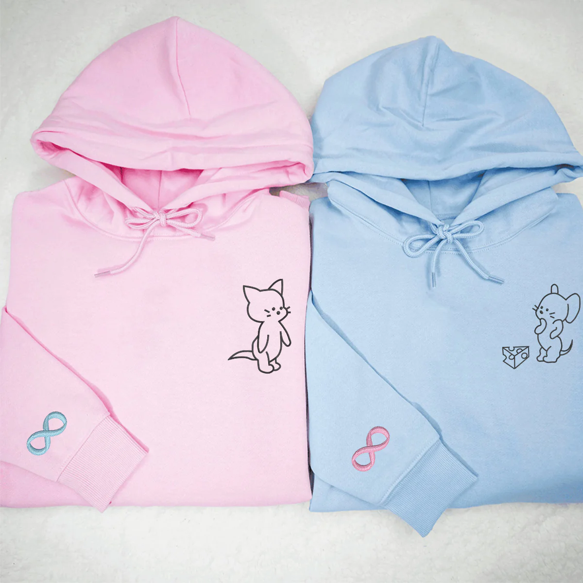 Custom Embroidered Funny Cat and Mouse Matching Hoodies for Couples - Image 4