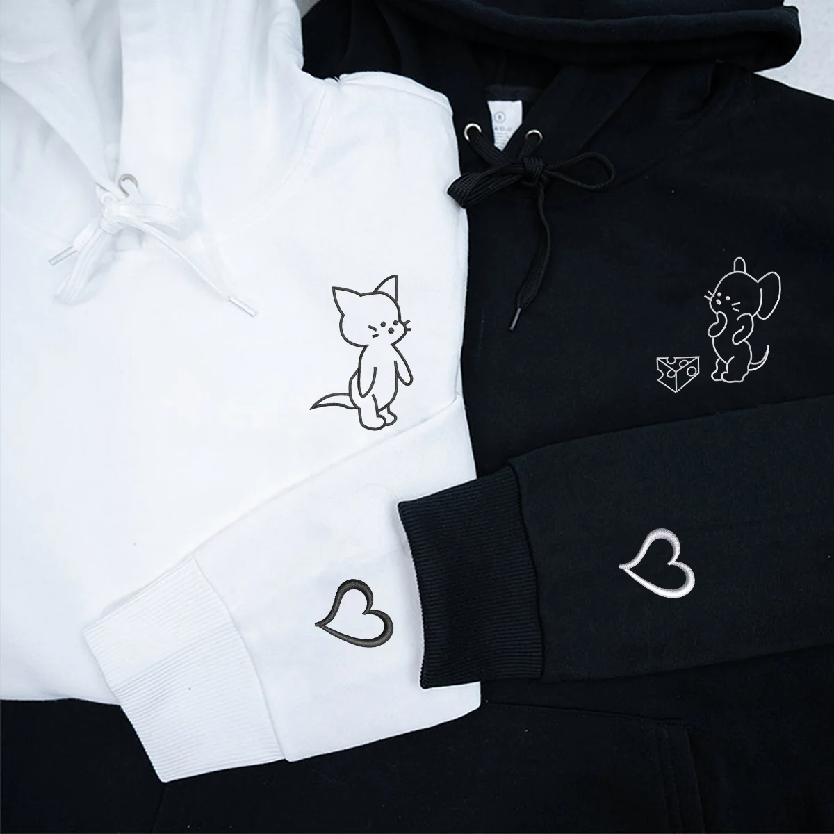 Custom Embroidered Funny Cat and Mouse Matching Hoodies for Couples - Image 5