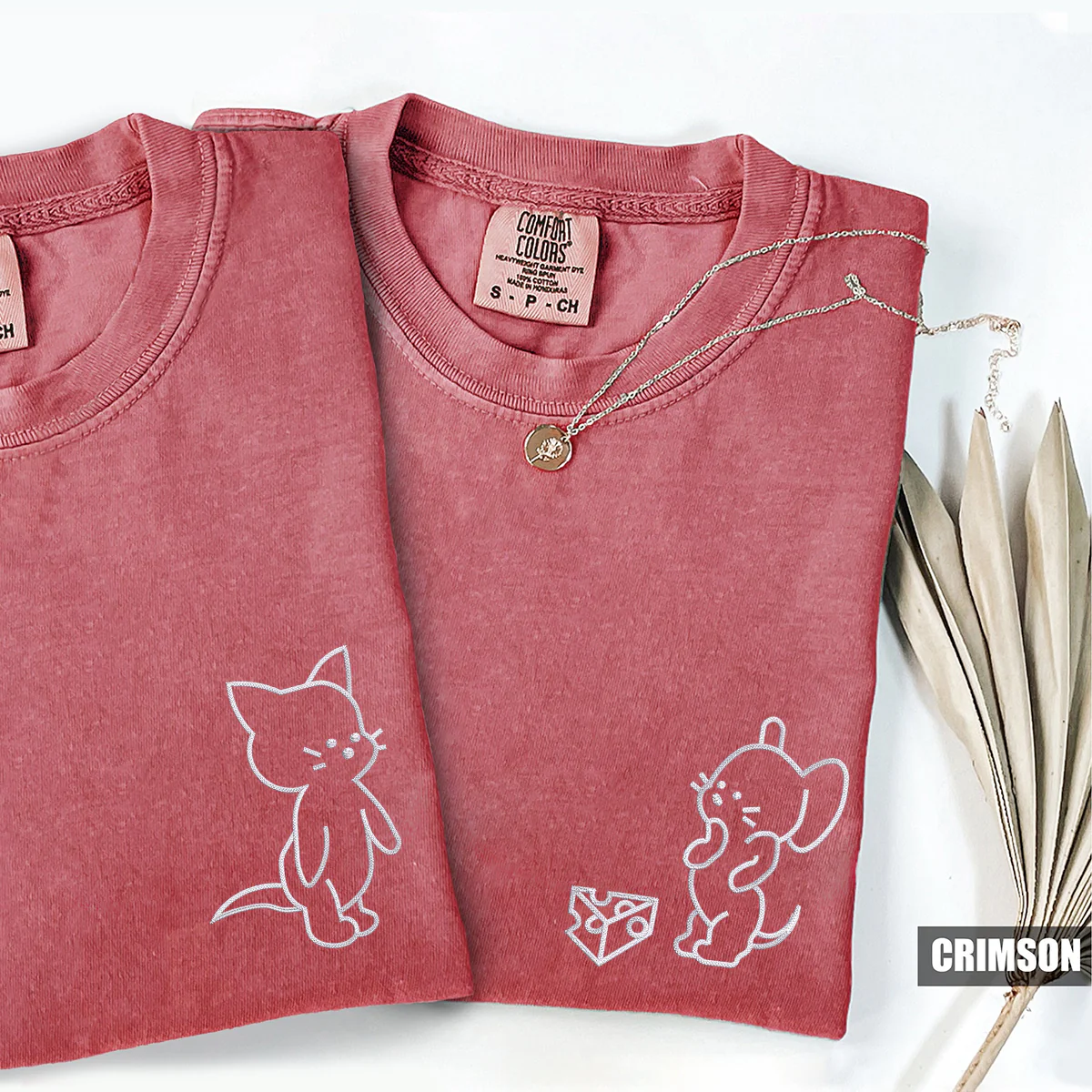 Custom Embroidered Funny Cat and Mouse Matching T-shirts for Couples - Image 4