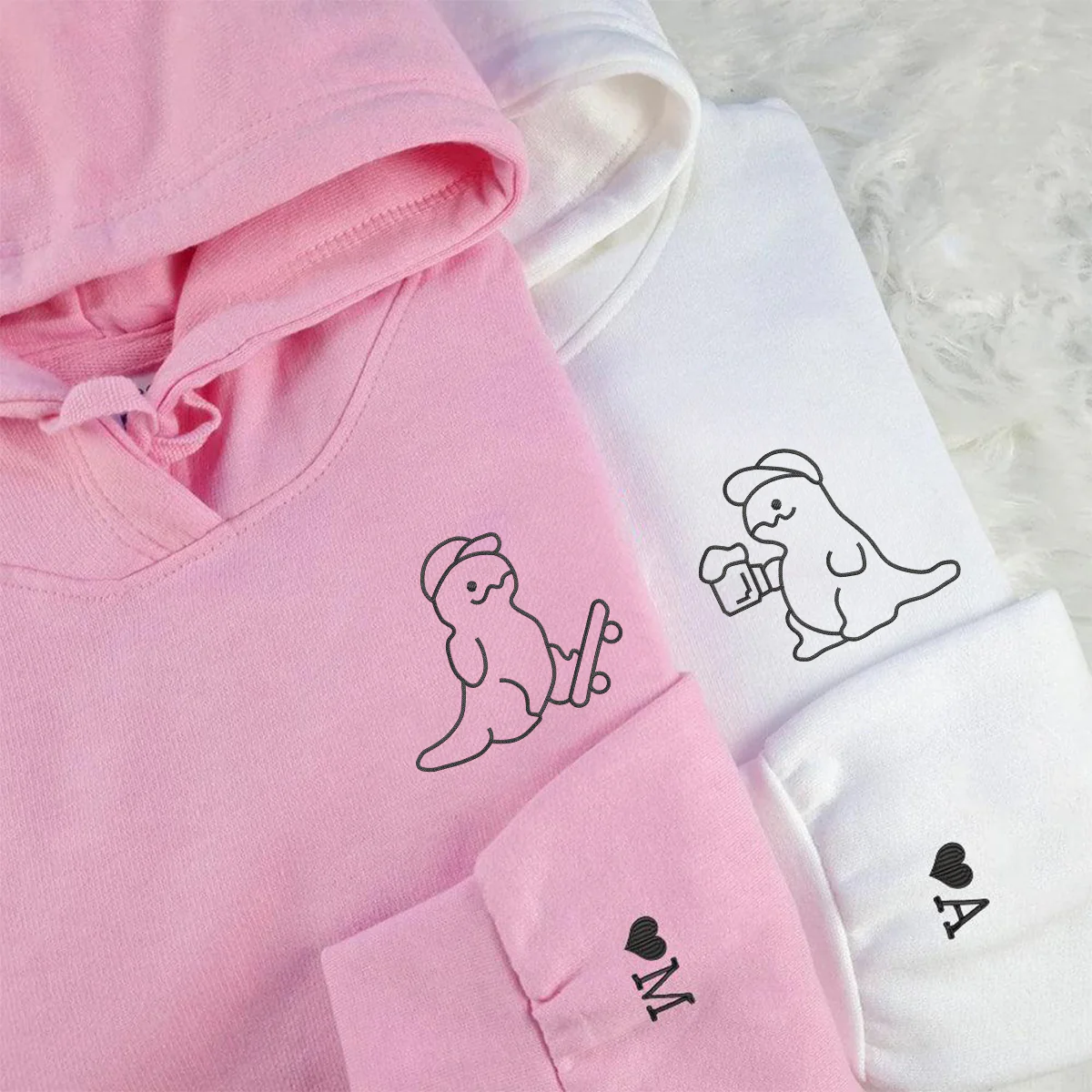 Custom Embroidered Funny Dinosaur Matching Hoodies for Couples - Image 2