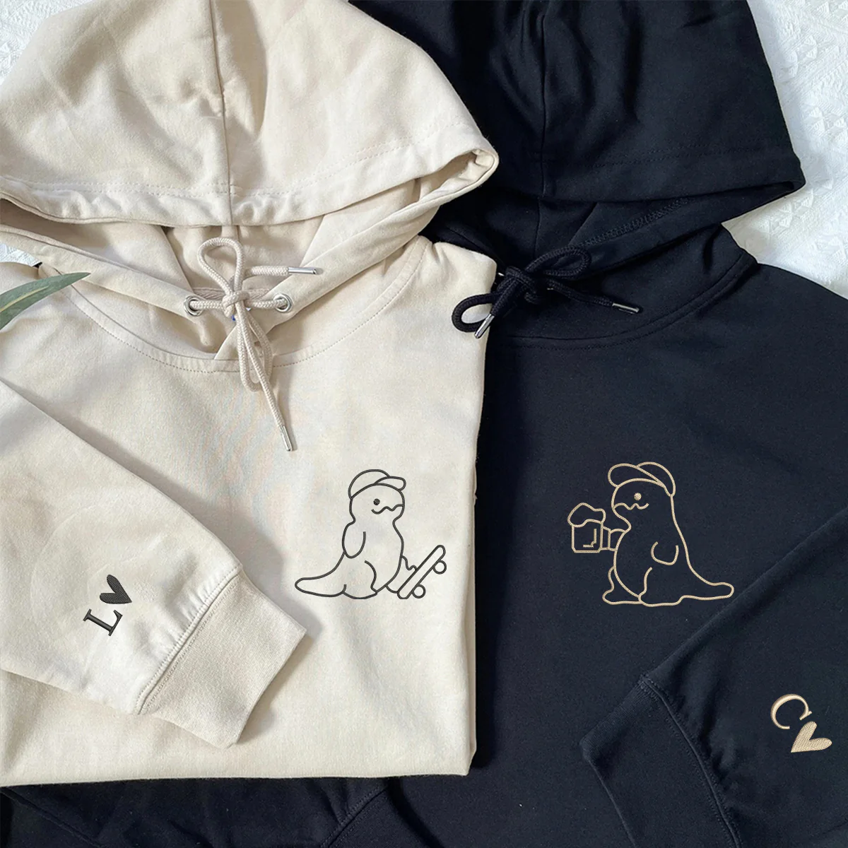 Custom Embroidered Funny Dinosaur Matching Hoodies for Couples - Image 3
