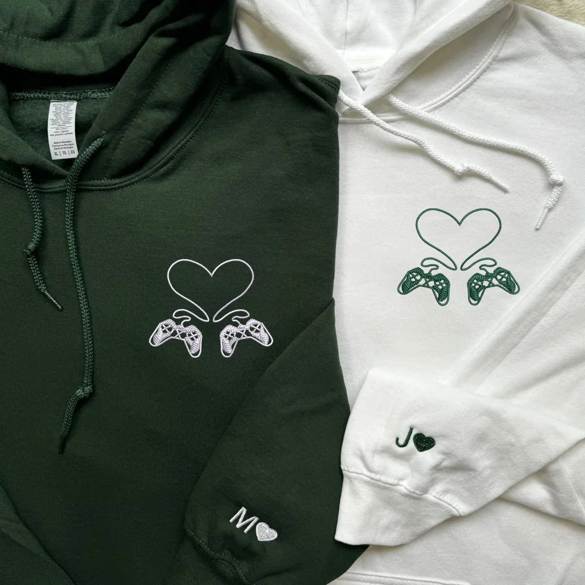 Custom Embroidered Gamer Controller Love Matching Hoodies for Couples - Image 4