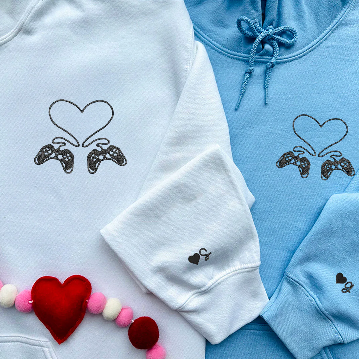 Custom Embroidered Gamer Controller Love Matching Hoodies for Couples - Image 5