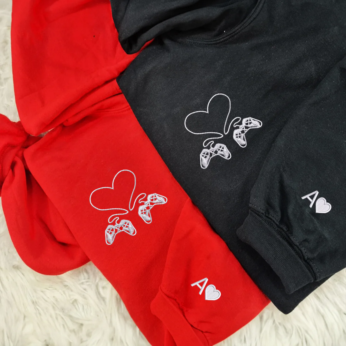 Custom Embroidered Gamer Controller Love Matching Hoodies for Couples - Image 6