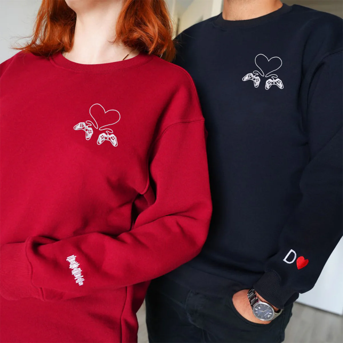 Custom Embroidered Gamer Controller Love Matching Hoodies for Couples - Image 7