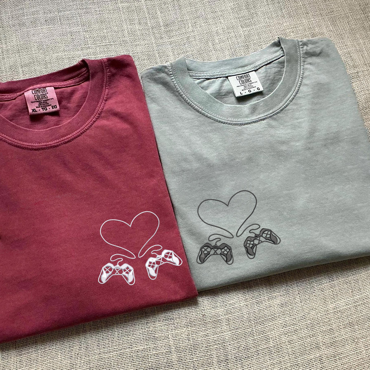 Custom Embroidered Gamer Controller Love Matching T-shirts for Couples - Image 2