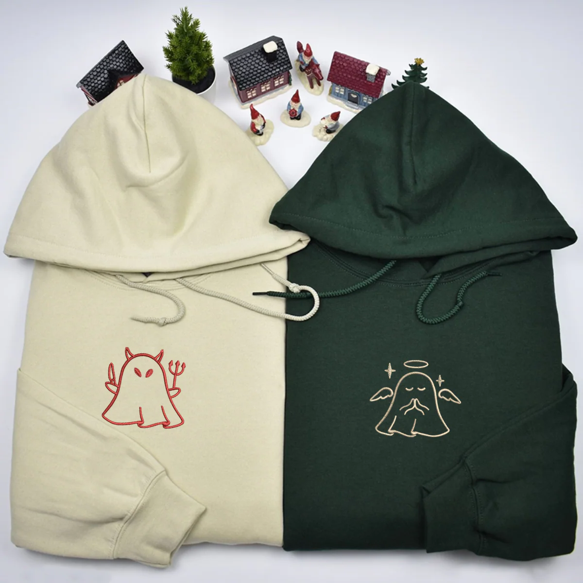 Custom Embroidered Ghost Angel and Devil Matching Hoodies for Couples - Image 2
